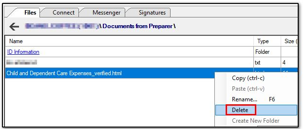 Deleting files from the Portals Pane